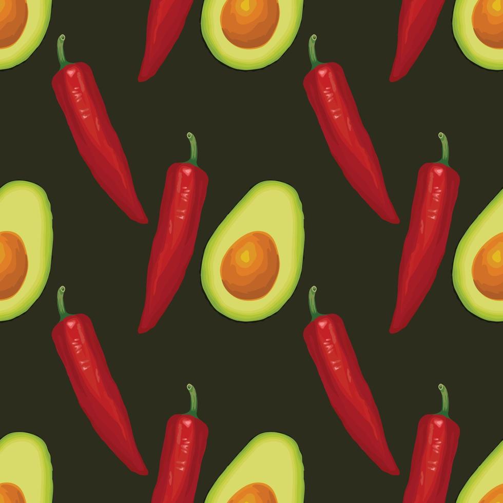 peperoncino rosso e avocado seamless pattern art design vettore