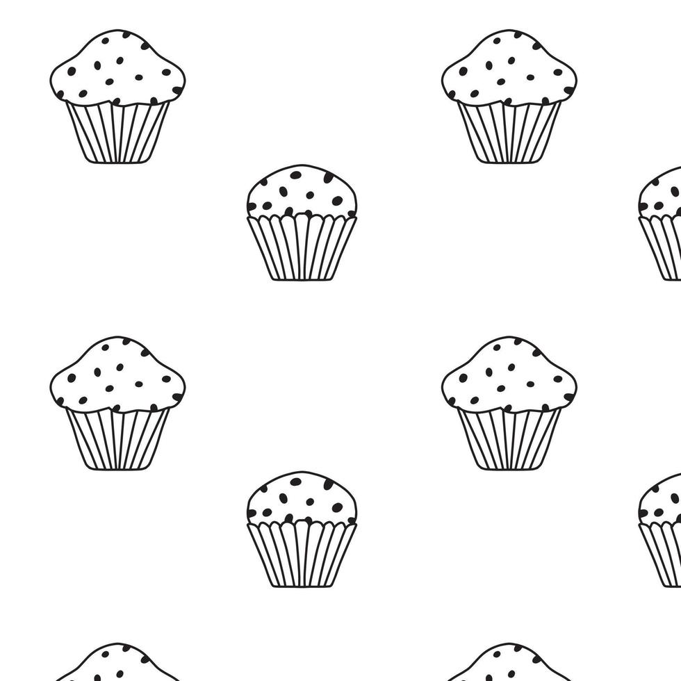 modello con stile cupcakes.doodle. modello con muffin in doodle style.vector illustrazione. vettore