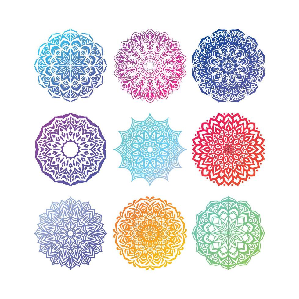 set del mandala colorato. mandala con motivi floreali, islam, arabi, indiani e ottomani. vettore