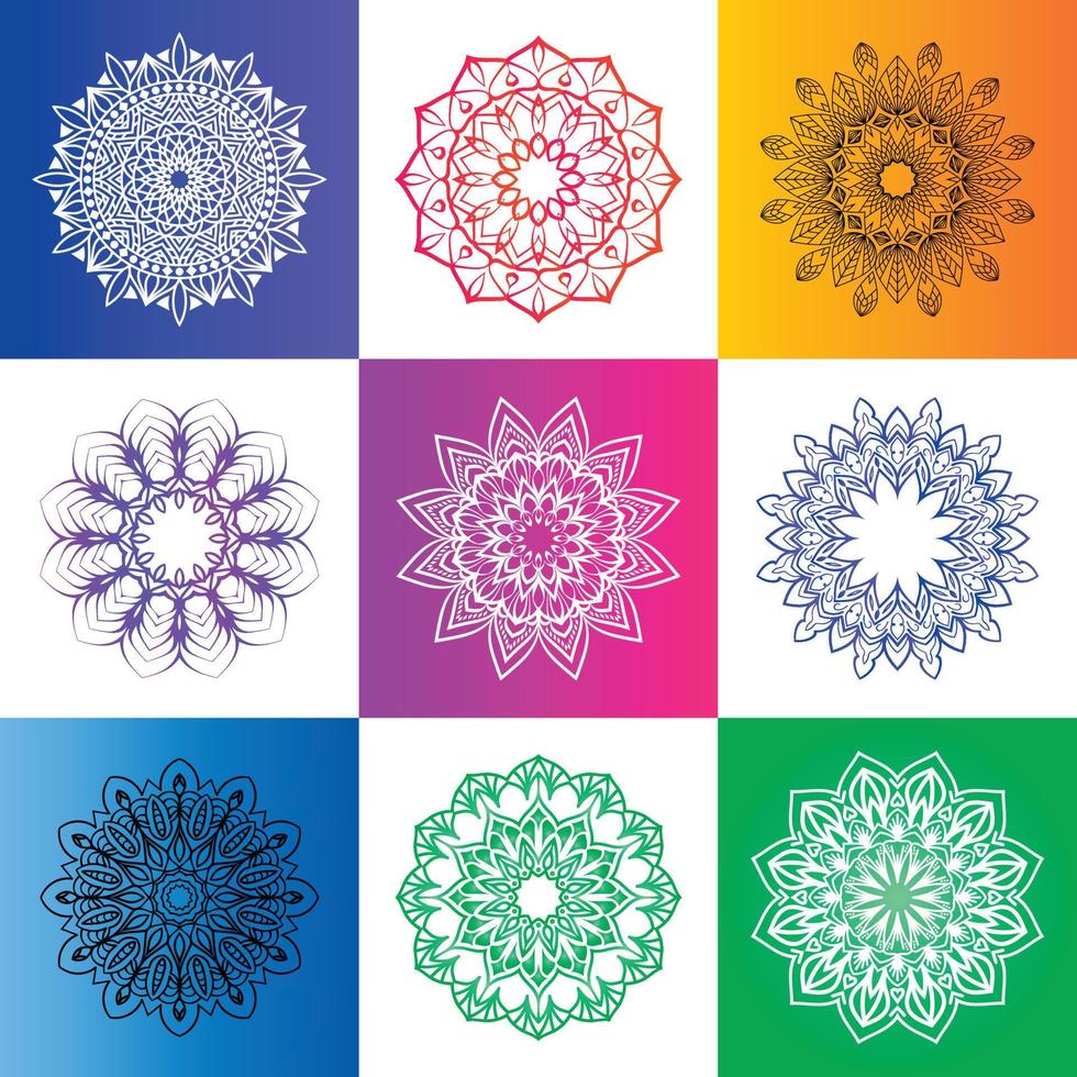 mandala set colorato disegno floreale illustrazione elementi vettoriali modelli di decorazione.
