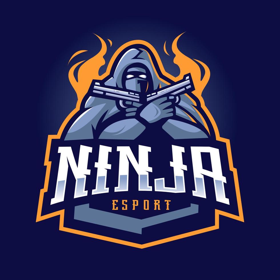 ninja che tiene pistola mascotte logo design illustrazione vettore per il gioco