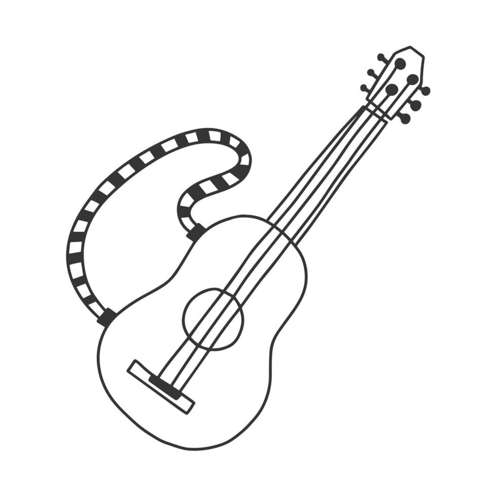 icona di chitarra acustica in stile doodle. illustrazione disegnata a mano. chitarra classica del fumetto di vettore o ukulele.