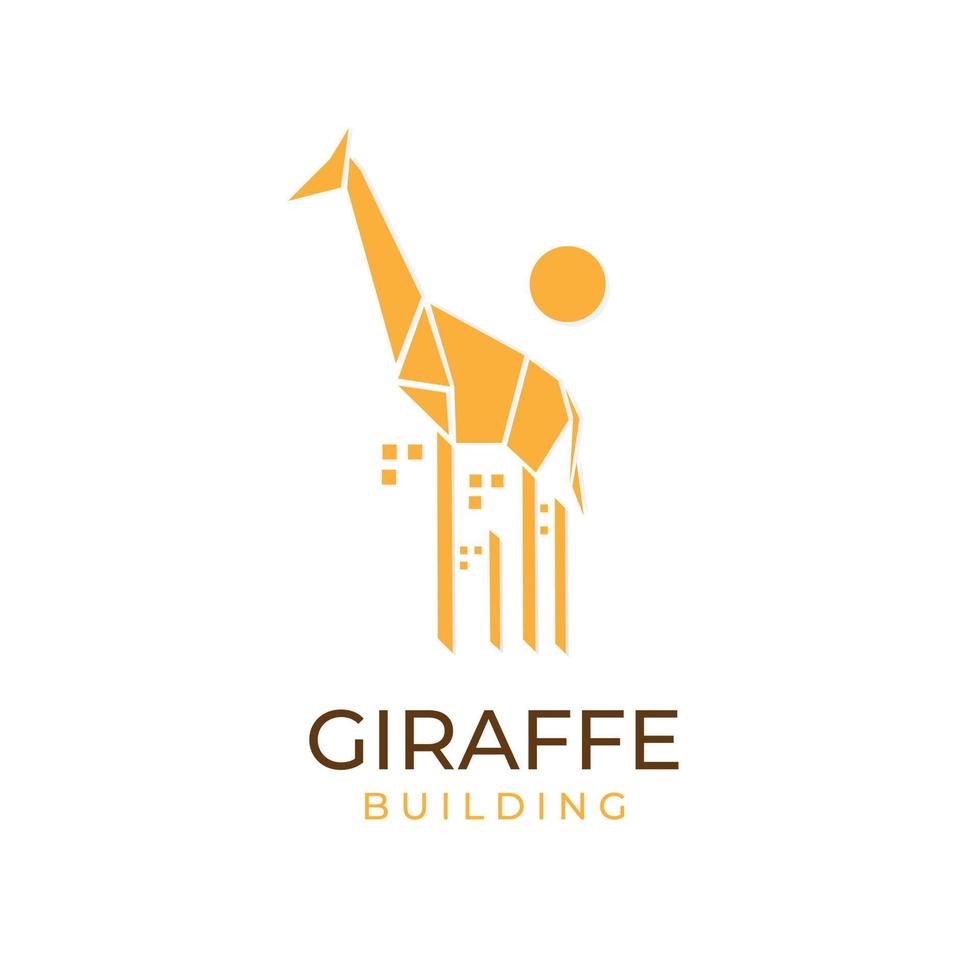 logo giallo dell'illustrazione di vettore della costruzione della giraffa