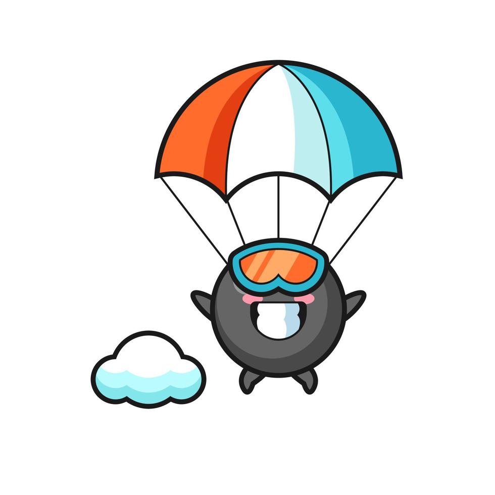 il fumetto della mascotte del simbolo del punto sta facendo il paracadutismo con un gesto felice vettore