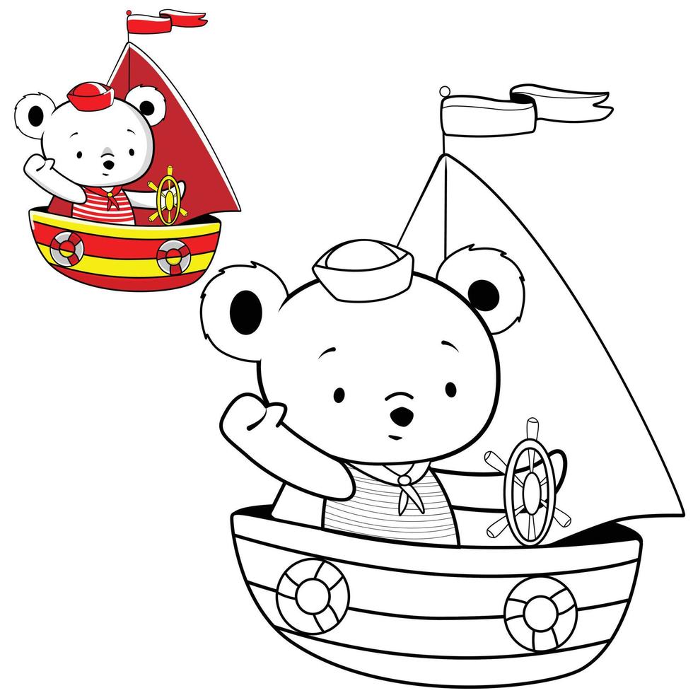 simpatico schizzo del marinaio dell'orso polare. libro da colorare per bambini vettore