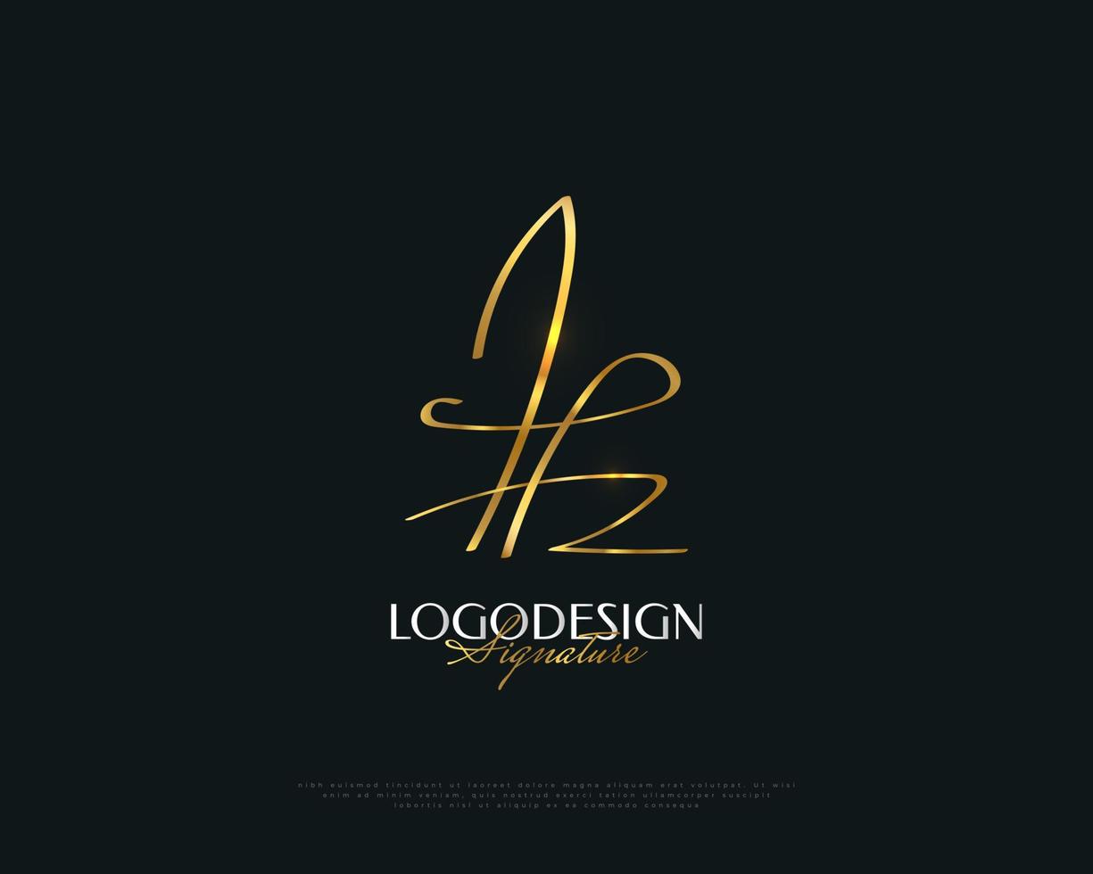 design del logo iniziale hz con elegante stile di scrittura a mano in oro. logo o simbolo della firma Hz per matrimoni, moda, gioielli, boutique, identità botaniche, floreali e aziendali vettore