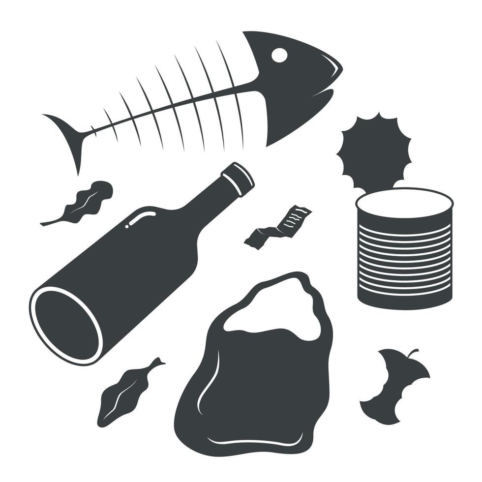spazzatura. vetro alimentare e rifiuti metallici. segno simbolo di design. illustrazione vettoriale