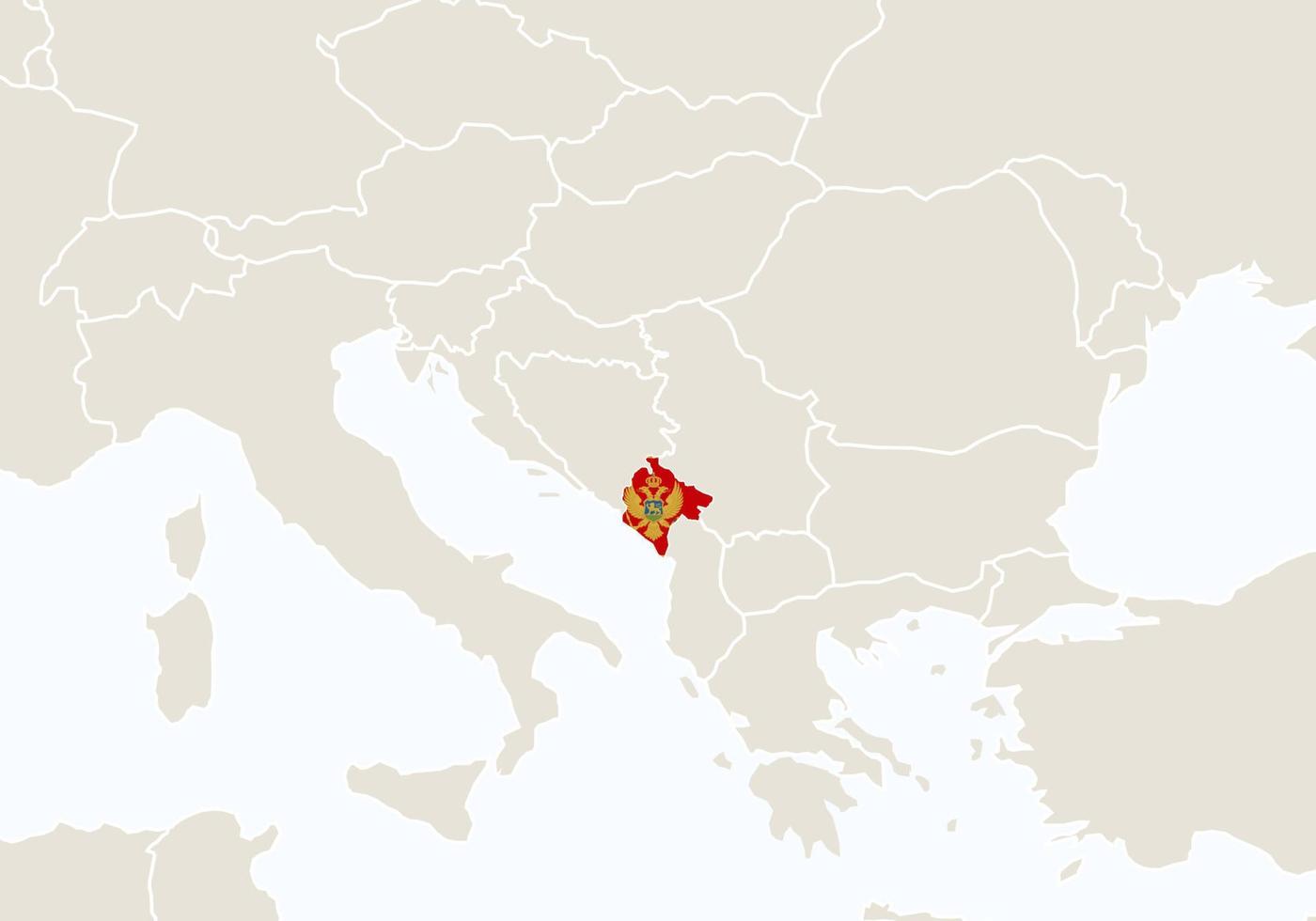 Europa con mappa del montenegro evidenziata. vettore