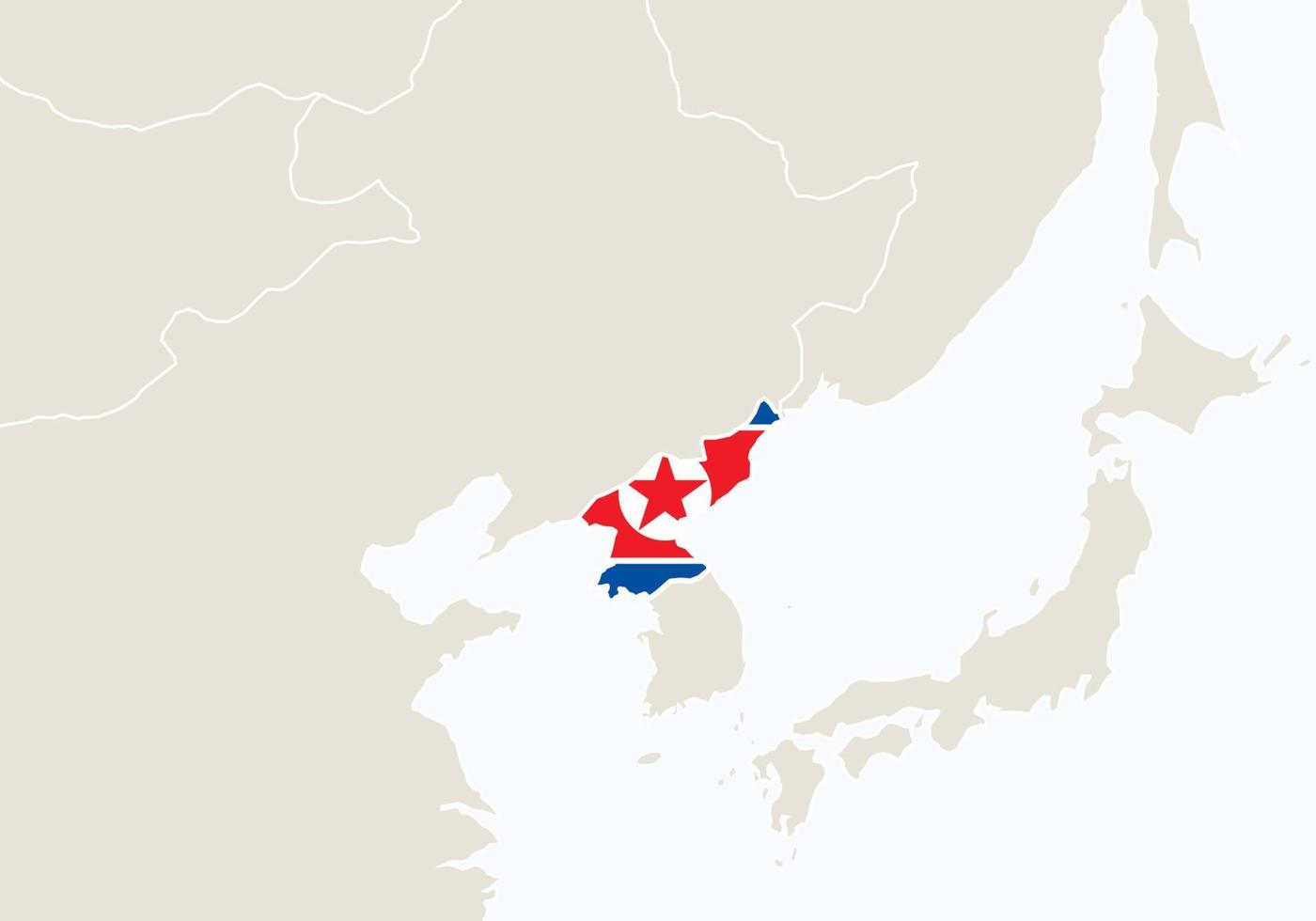 asia con evidenziata la mappa della Corea del Nord. vettore