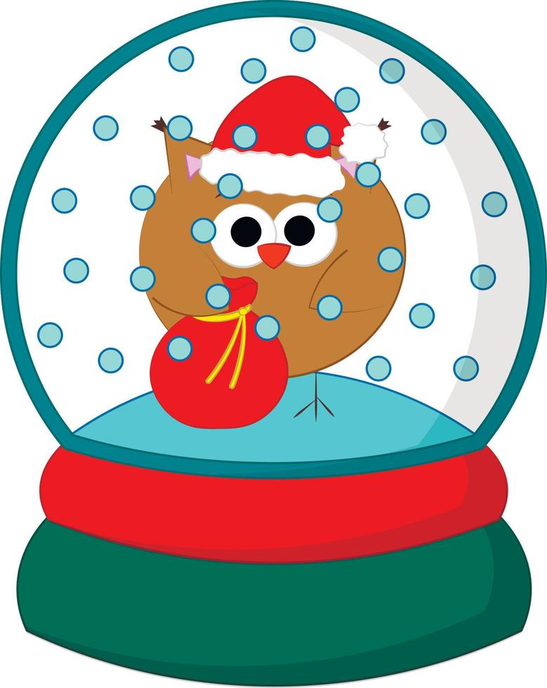 palla di neve di natale con il gufo babbo natale. disegnare l'illustrazione a colori vettore