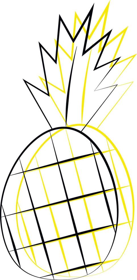 ananas singolo elemento. disegnare l'illustrazione in nero e giallo vettore