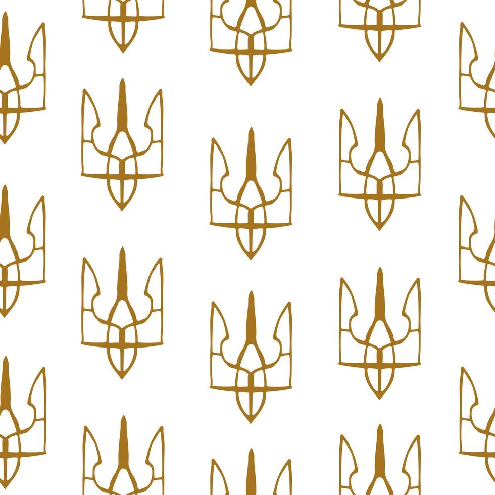 modello ucraino senza cuciture con tridente d'oro di contorno carino doodle. vettore