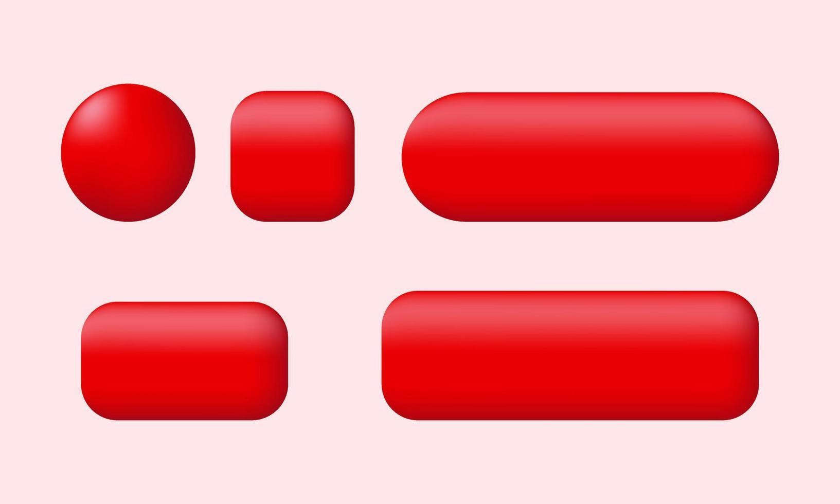 collezione unica di pulsanti rossi 3d a forma arruffata isolata sul vettore