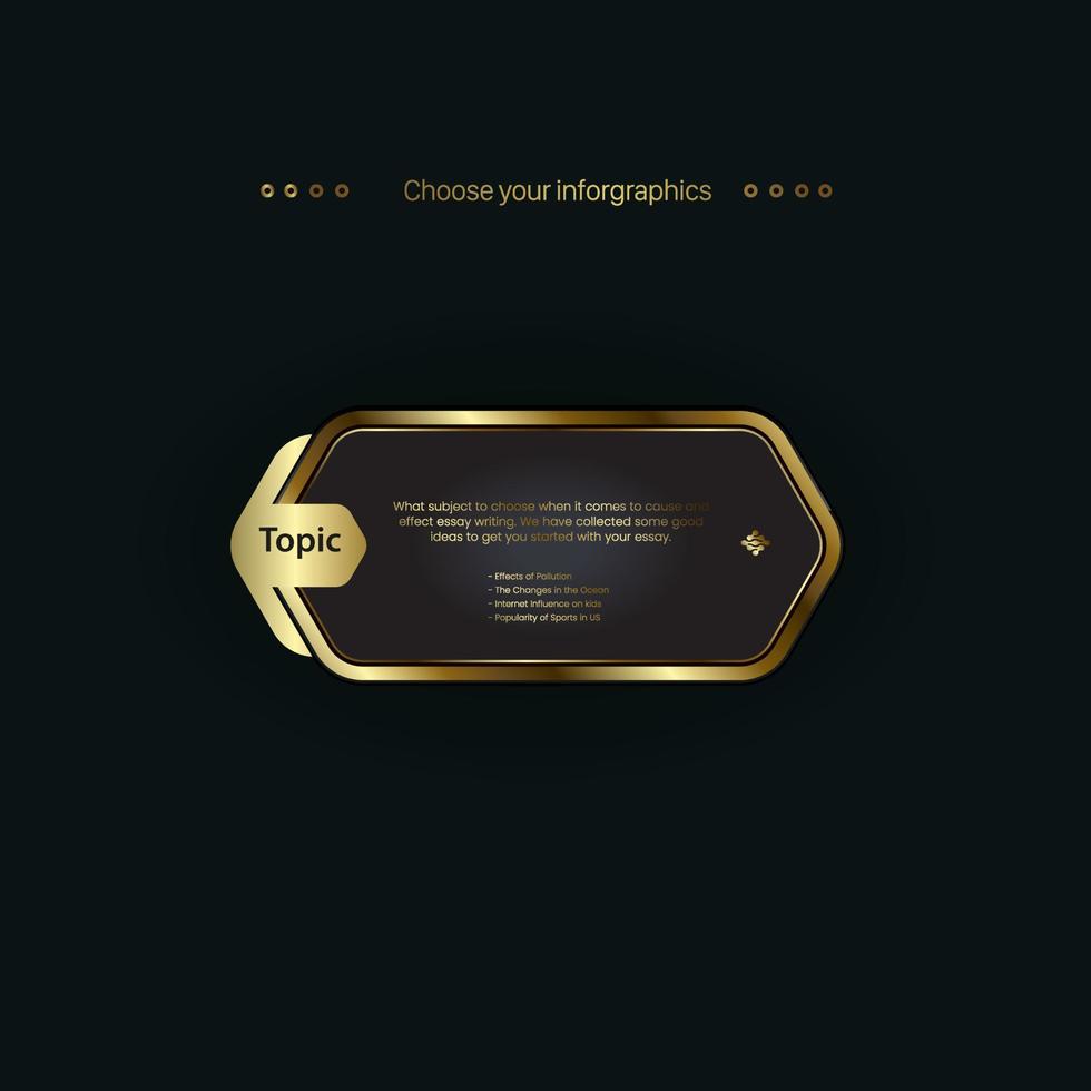 disegno di modelli quadro infografico pulsante grafico dorato, utilizzato nel banner, opzione con colori oro e nero vettore