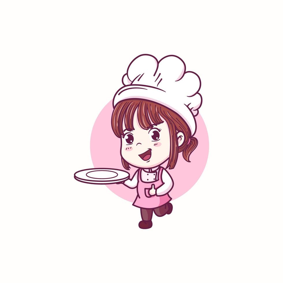 carino chef ragazza sorridente cartone animato art vettore