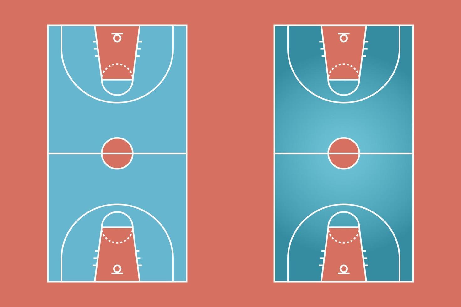 design piatto del campo da basket, illustrazione grafica del campo sportivo, vettore del campo da basket e layout.