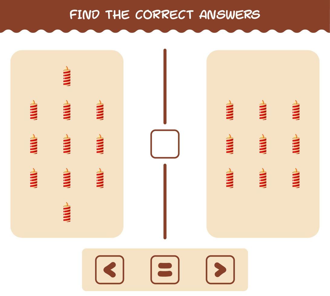 trova le risposte corrette della candela di natale dei cartoni animati. gioco di ricerca e conteggio. gioco educativo per bambini e bambini in età prescolare vettore
