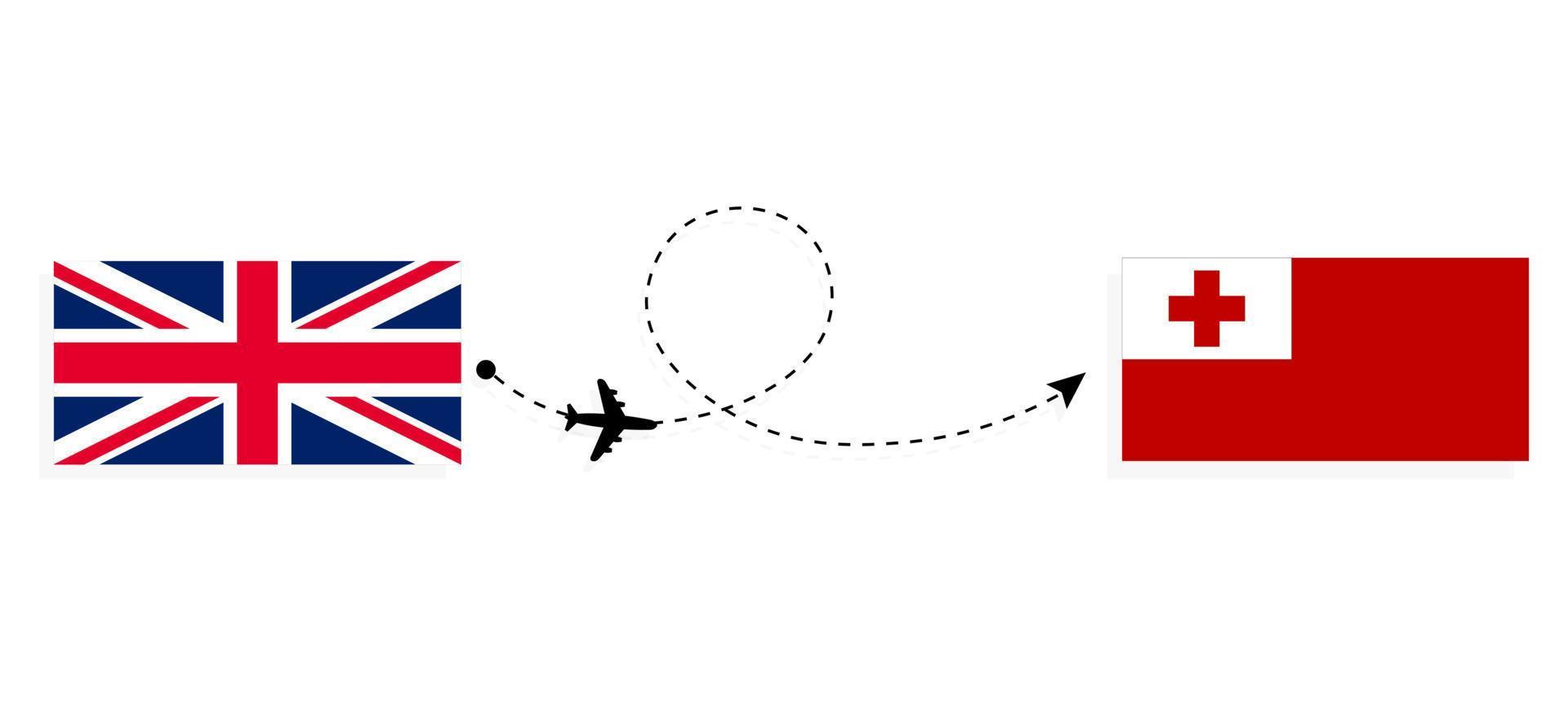 volo e viaggio dal regno unito di gran bretagna a tonga con il concetto di viaggio in aereo passeggeri vettore