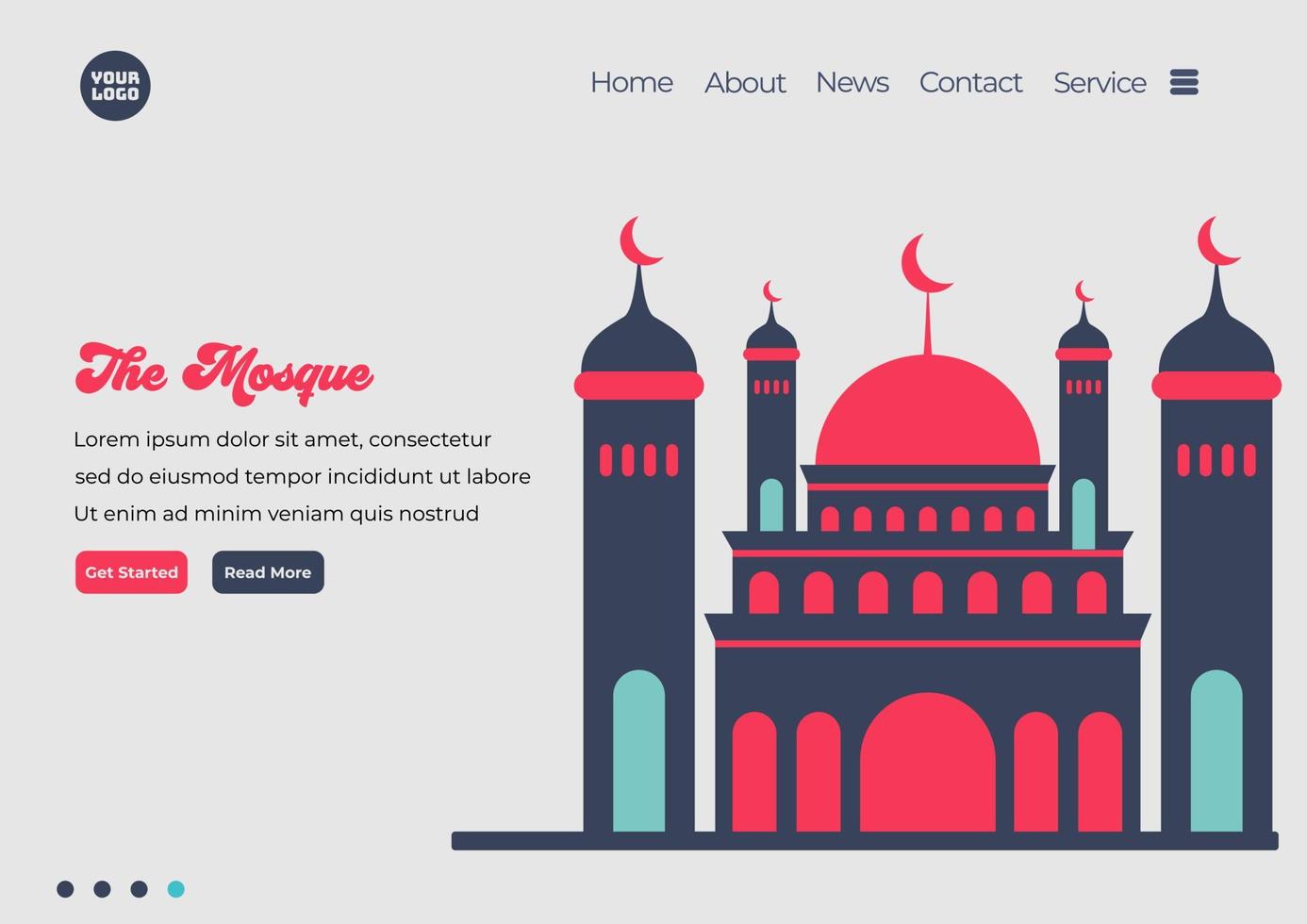modello di pagina di destinazione dell'illustrazione della moschea. moderno concetto di design piatto di progettazione di pagine Web per sito Web e sito Web mobile. facile da modificare e personalizzare. illustrazione vettoriale. stile di design piatto vettore