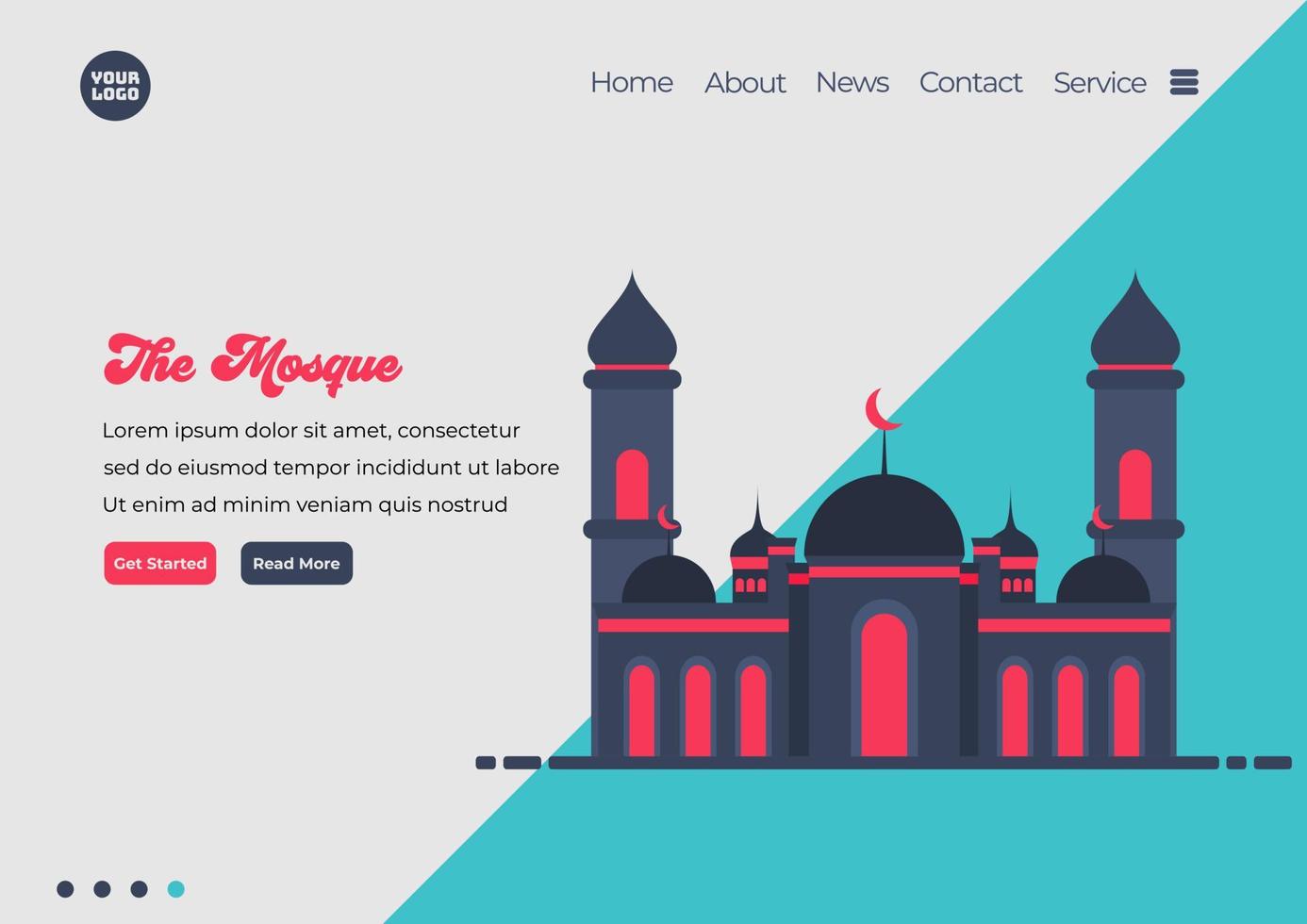 modello di pagina di destinazione dell'illustrazione della moschea. moderno concetto di design piatto di progettazione di pagine Web per sito Web e sito Web mobile. facile da modificare e personalizzare. illustrazione vettoriale. stile di design piatto vettore