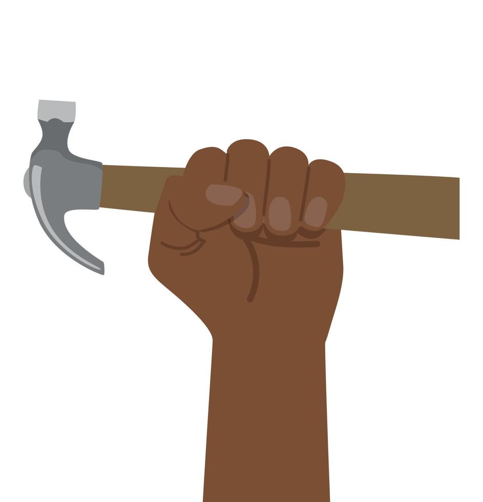 manifesto della festa del lavoro di concetto del martello della stretta della mano vettore