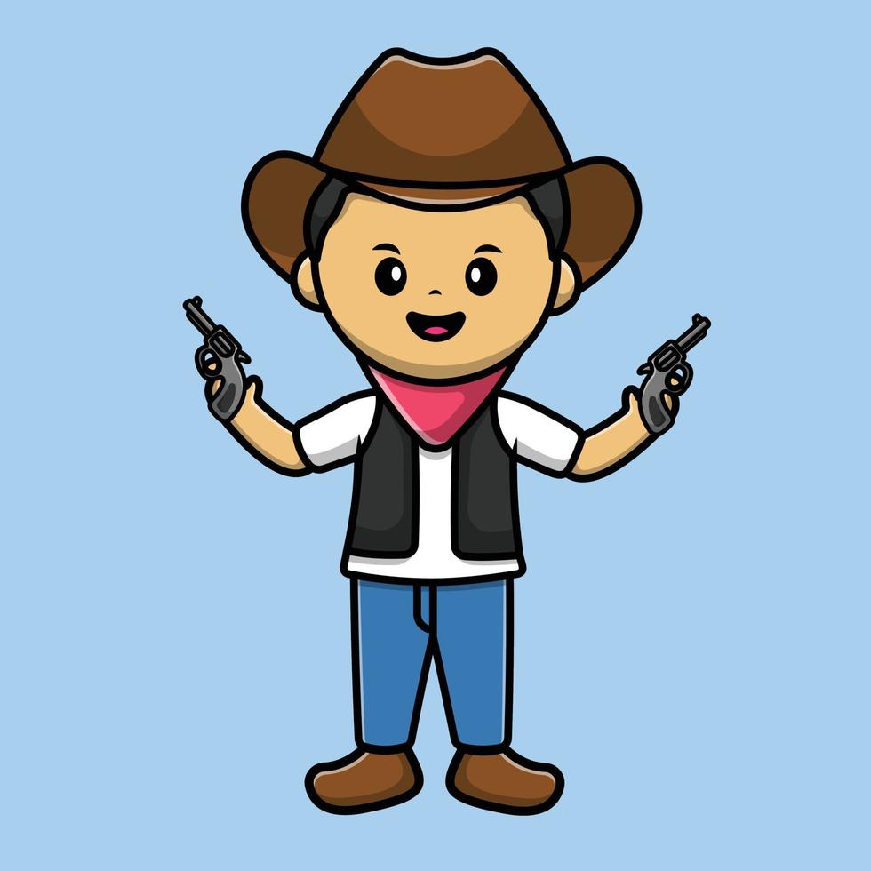 illustrazione dell'icona di vettore del fumetto della pistola della tenuta del cowboy sveglio. persone vacanza icona concetto isolato premium vettore