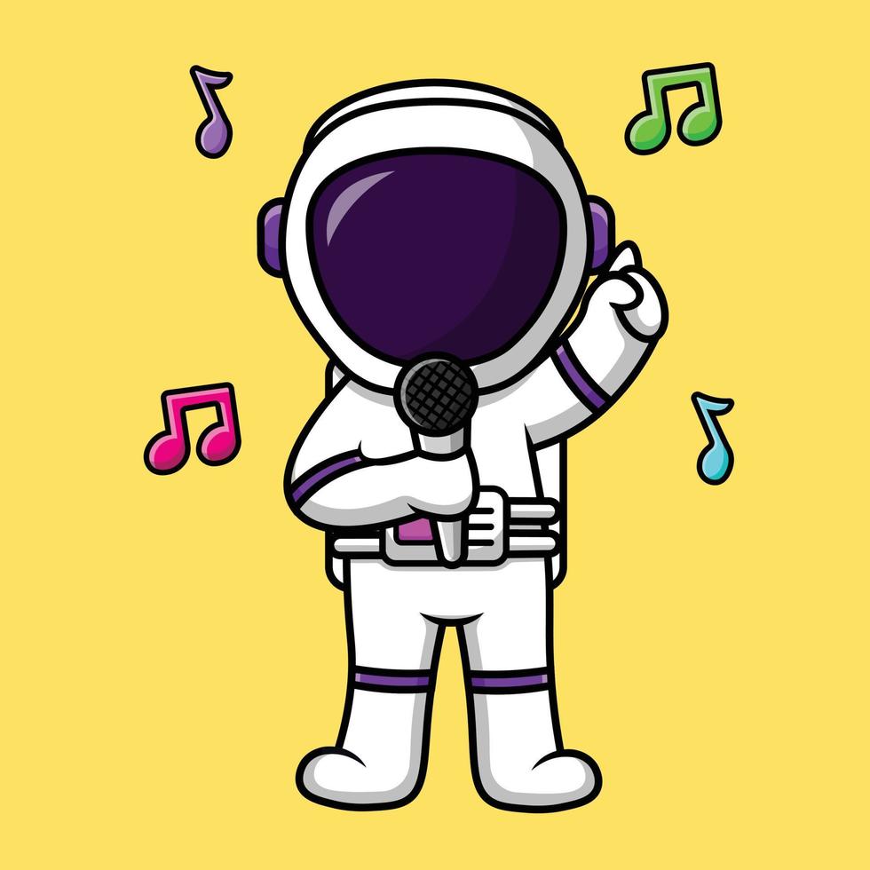 simpatico astronauta che canta con l'illustrazione dell'icona del vettore del fumetto del microfono. scienza tecnologia icona concetto isolato premium vettore.