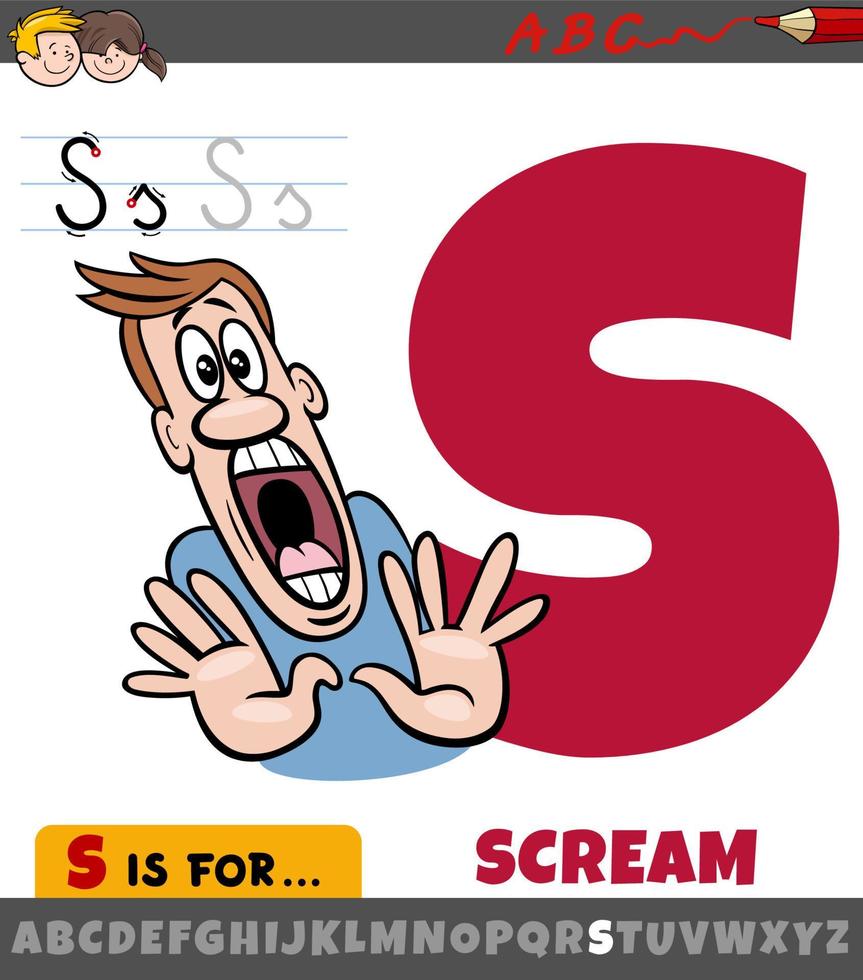 foglio di lavoro della lettera s con l'illustrazione del fumetto della parola di urlo vettore