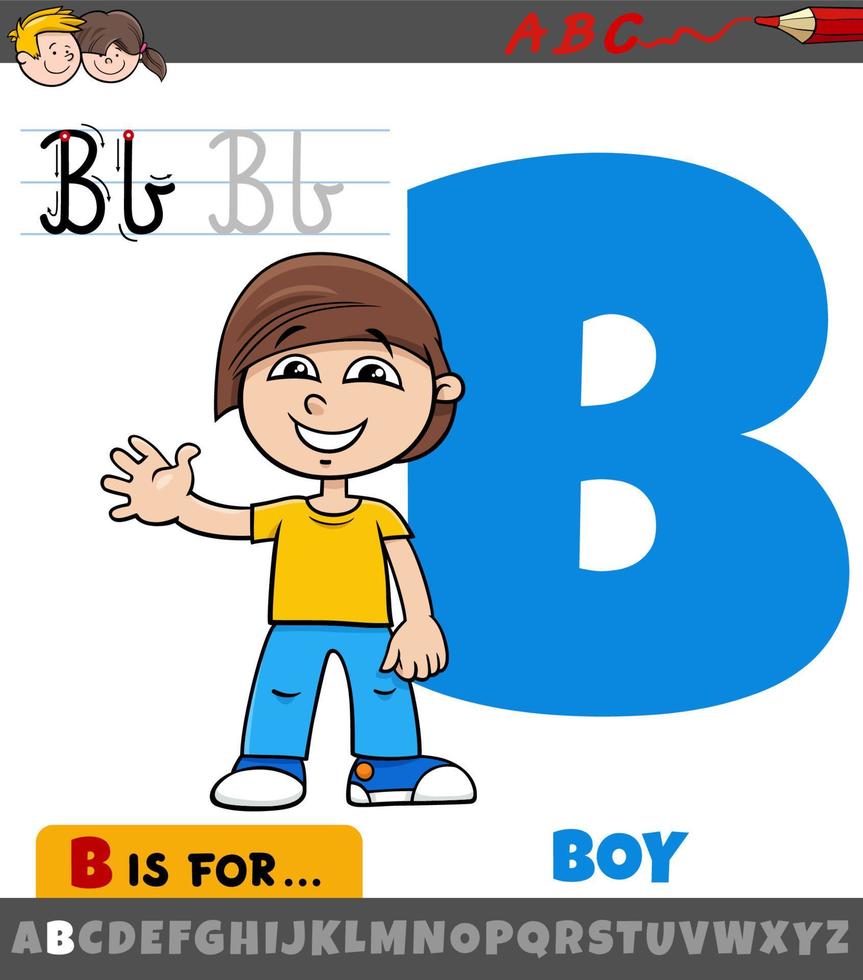lettera b dell'alfabeto con il personaggio del ragazzo dei cartoni animati vettore