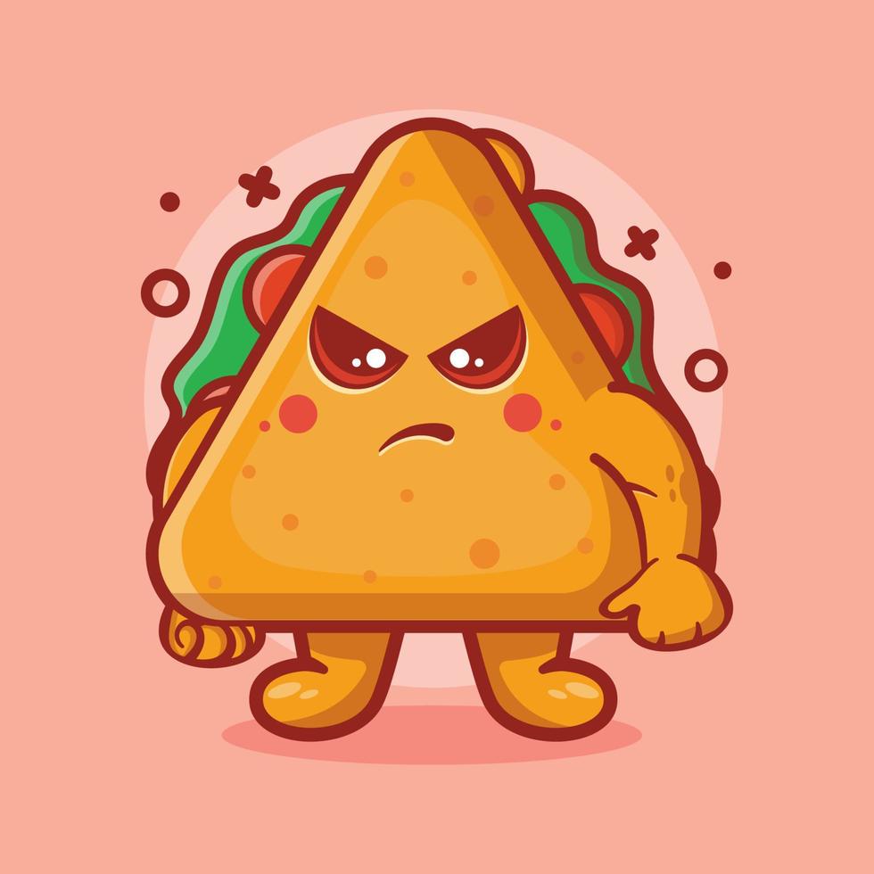 carino triangolo sandwich cibo personaggio mascotte con espressione arrabbiata cartone animato isolato in stile piatto design vettore