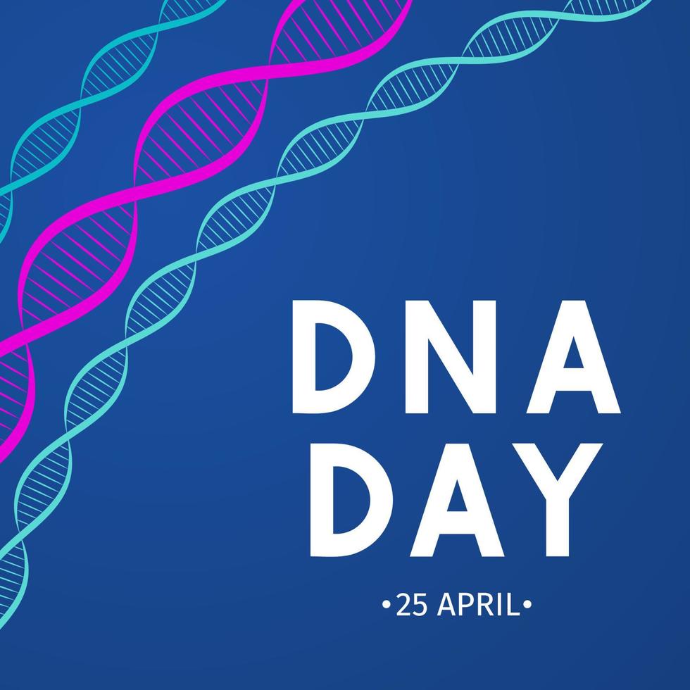 poster tipografico del giorno del dna. elica al neon della molecola del dna umano. illustrazione vettoriale del concetto di scienza. modello facile da modificare per banner, brochure, biglietti di auguri, volantini, ecc.