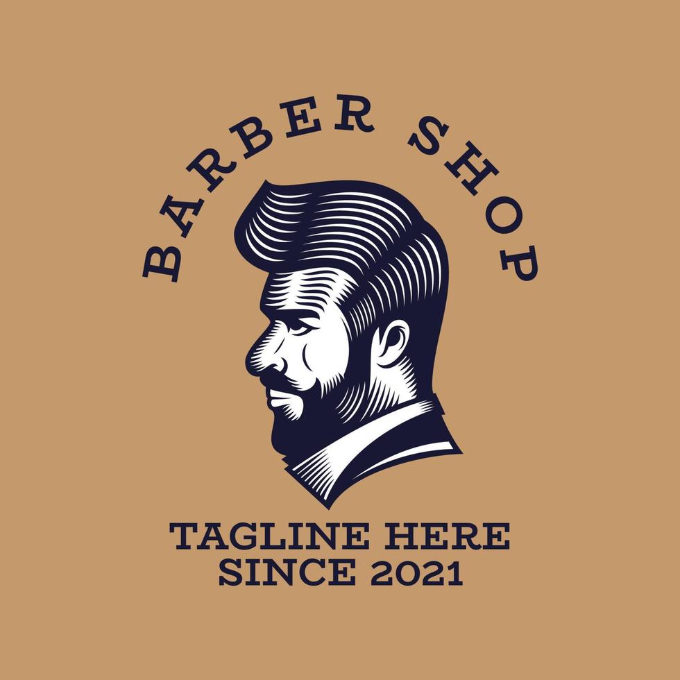 incisione illustrazioni della mascotte del logo babershop vettore