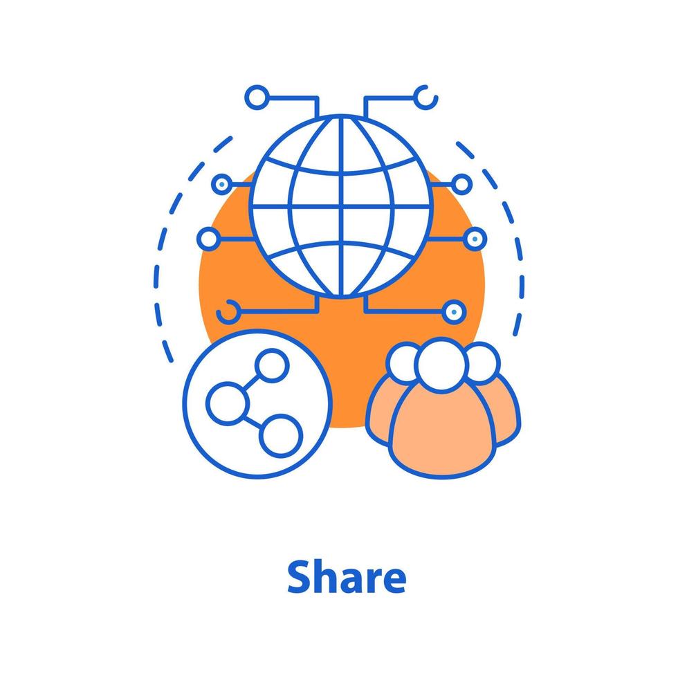 icona del concetto di condivisione dei contenuti. illustrazione della linea sottile dell'idea dei social network. disegno di contorno isolato vettoriale