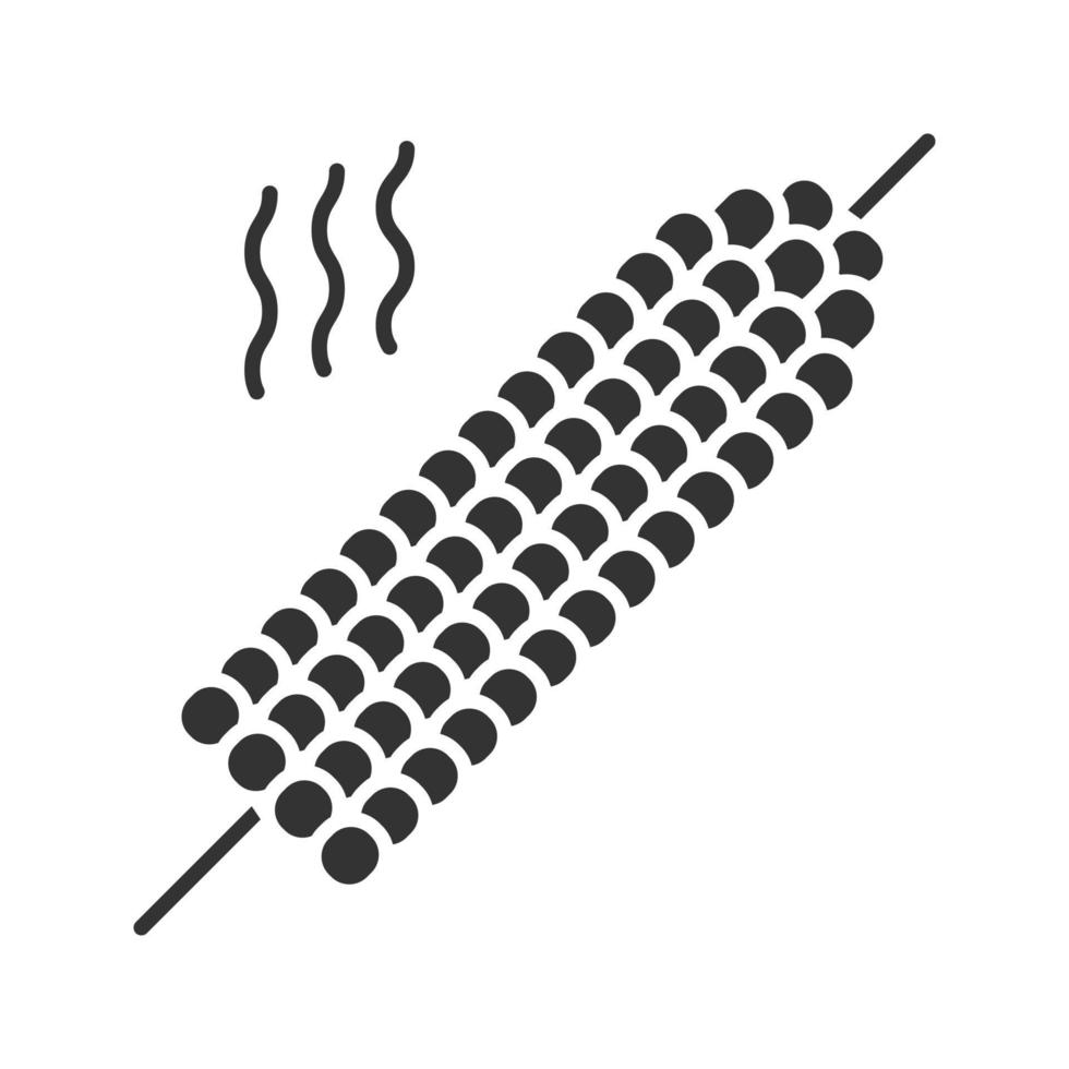 icona del glifo con mais alla griglia su spiedino. simbolo della sagoma. spazio negativo. illustrazione vettoriale isolato