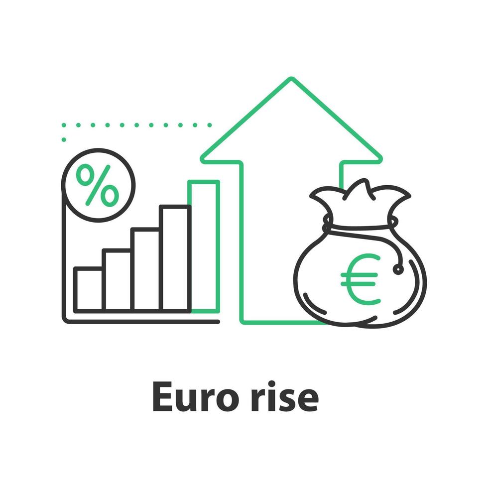 icona del concetto di aumento dell'euro. illustrazione al tratto sottile dell'idea di crescita del profitto. disegno di contorno isolato vettoriale