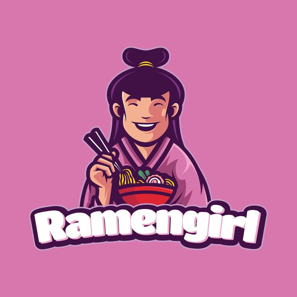 illustrazioni della mascotte della ragazza del ramen della mascotte del logo vettore