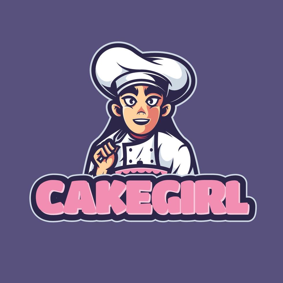 illustrazioni del fumetto della mascotte del logo della ragazza dello chef vettore