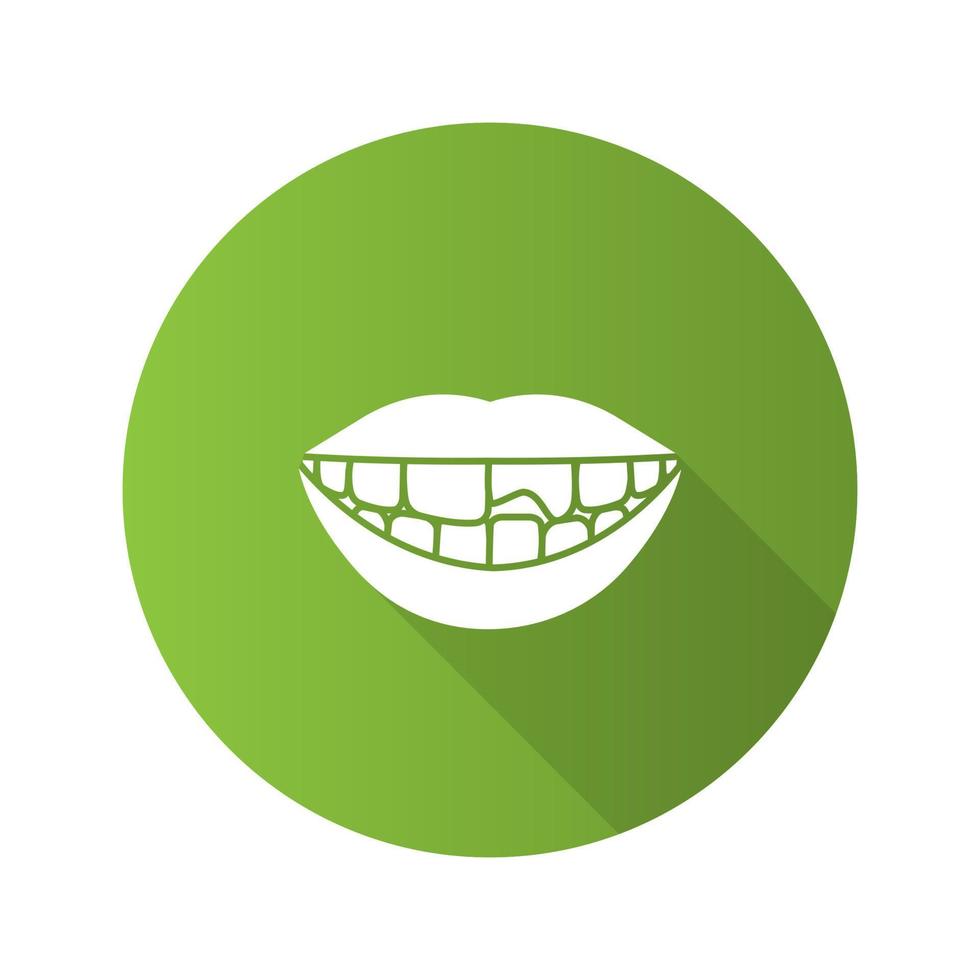 icona del glifo con dente rotto design piatto ombra lunga. dente scheggiato. illustrazione della siluetta di vettore