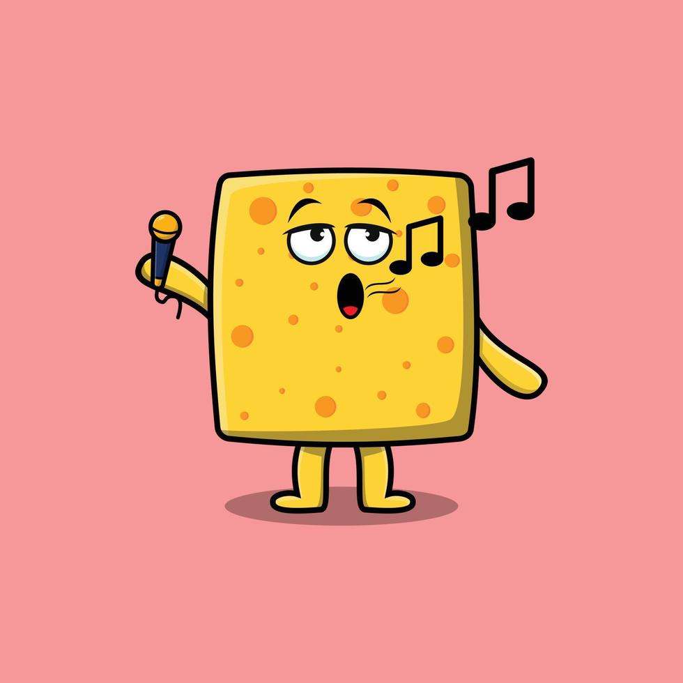 personaggio del cantante di formaggio simpatico cartone animato con microfono vettore