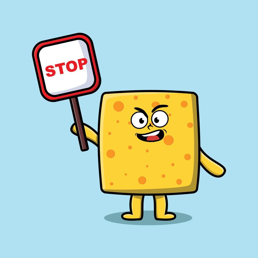 formaggio simpatico cartone animato con cartello di stop vettore