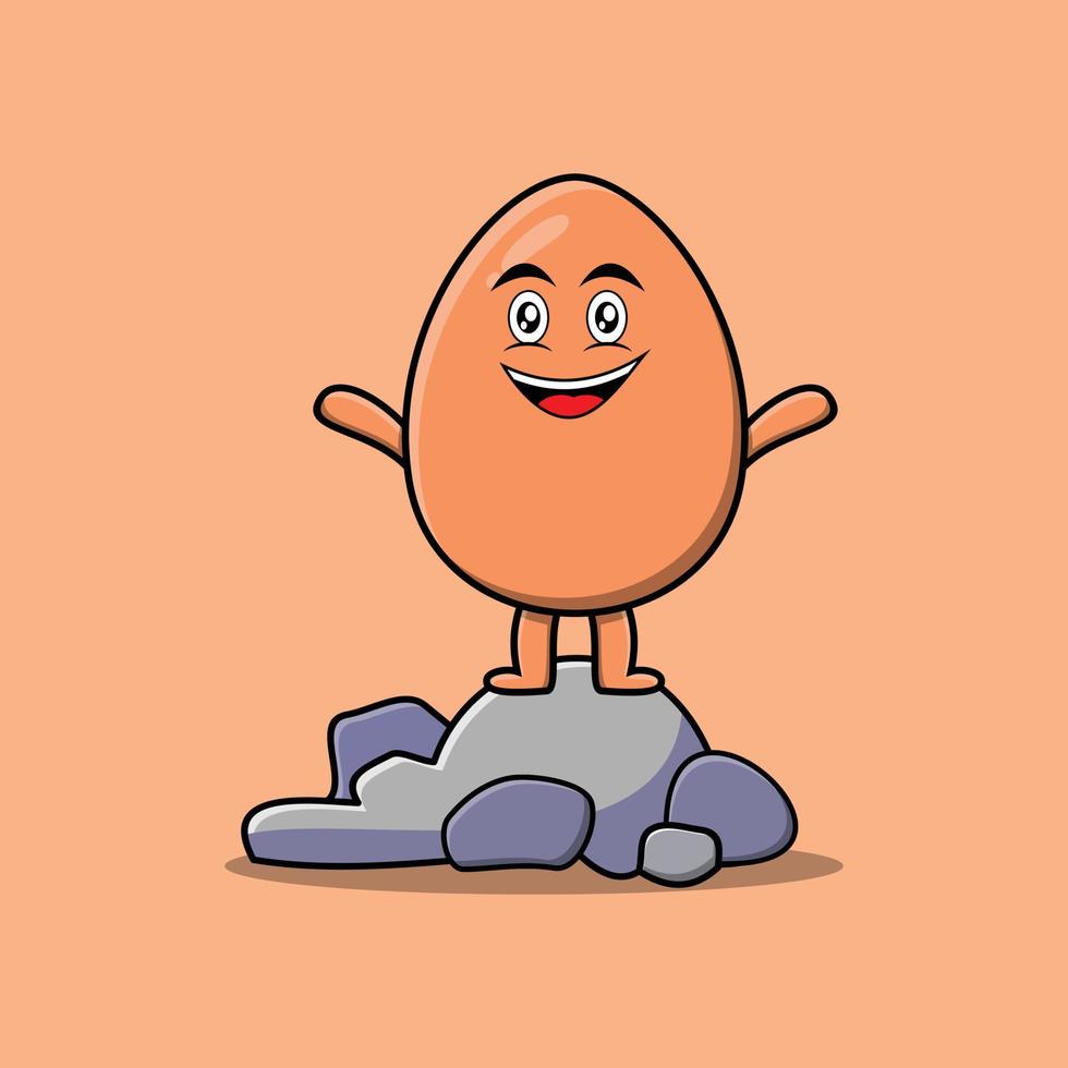 simpatico cartone animato marrone carino uovo in piedi nella pietra vettore