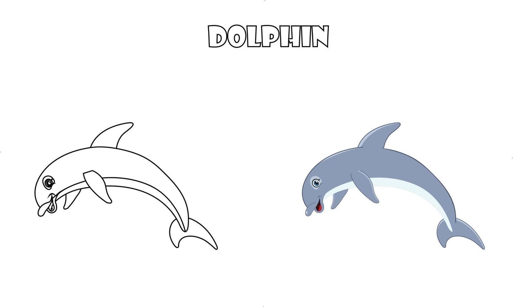 carino delfino animale linea arte colore meno immagine illustrazione vettoriale, pagina di disegno per bambini in età prescolare. vettore