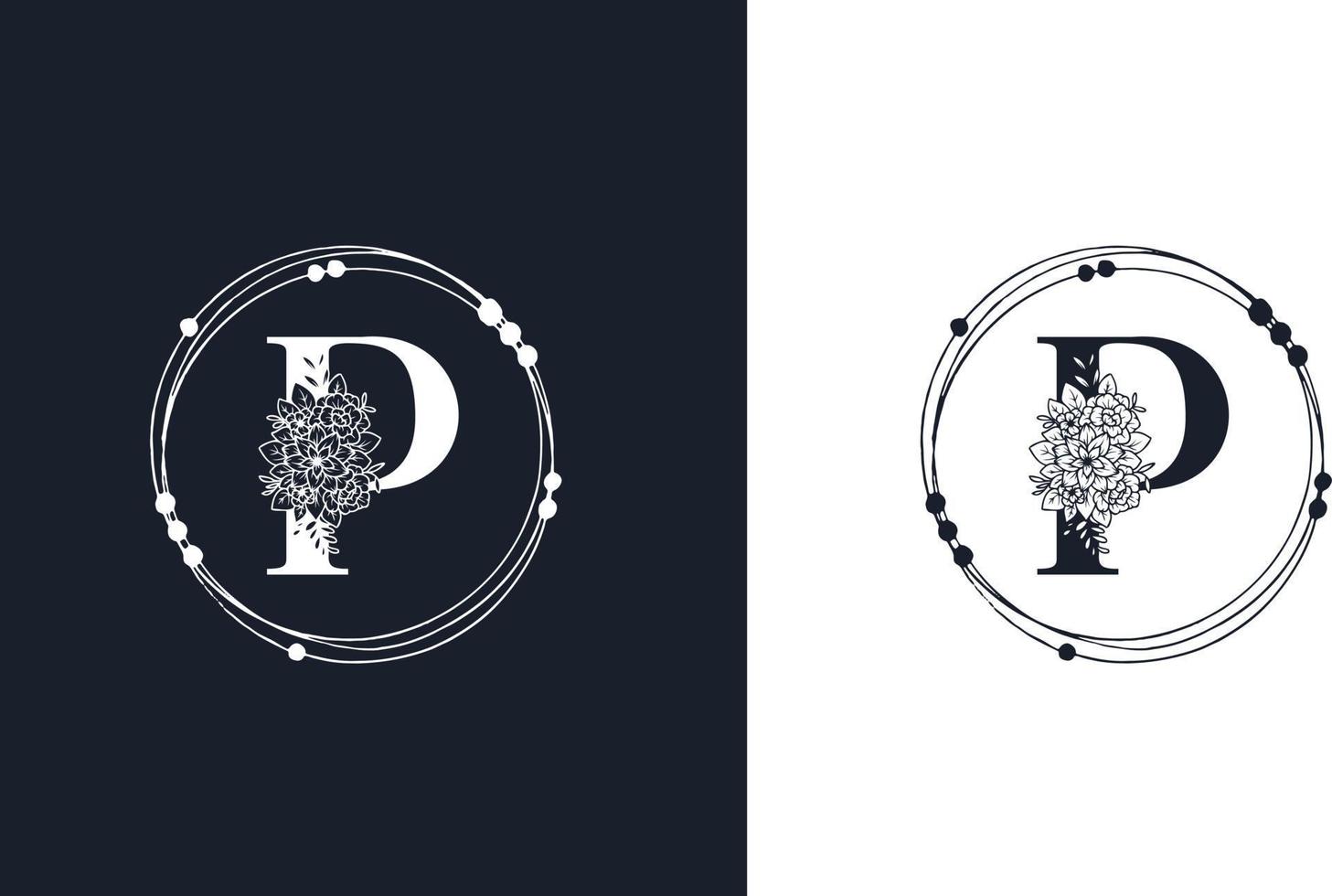 modello di design del logo floreale minimalista lettera p vettore