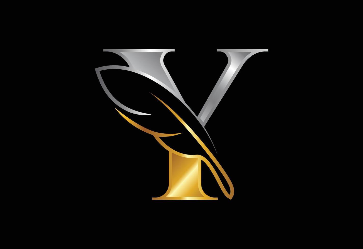 iniziale y alfabeto con una piuma. simbolo del segno dell'icona dello studio legale. logo per uno scrittore o editori vettore