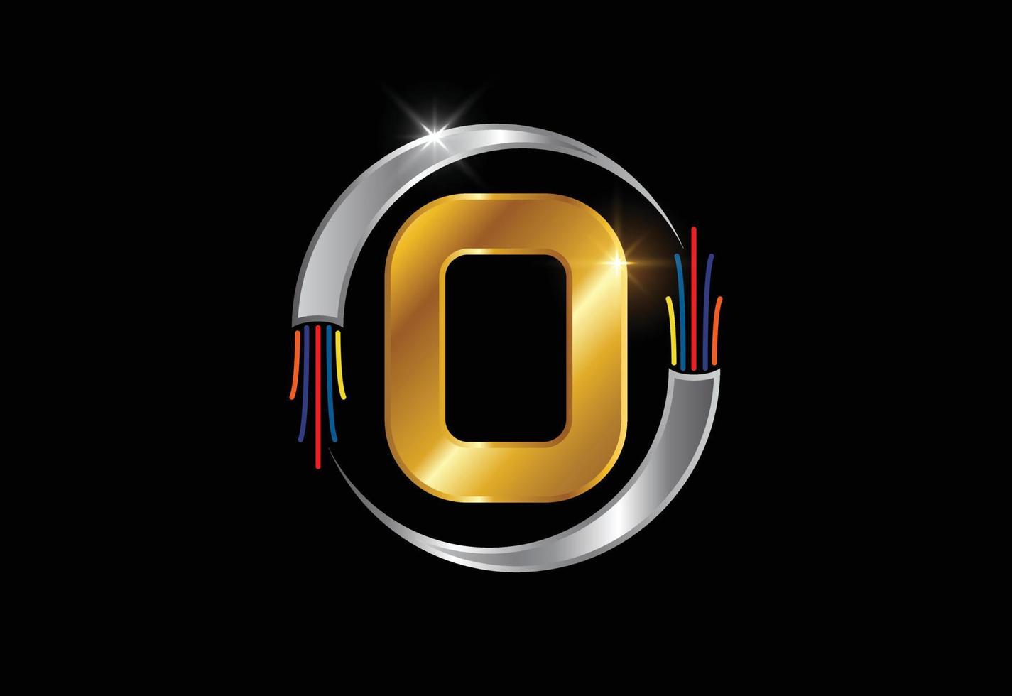 alfabeto lettera iniziale o monogramma con filo elettrico, cavo in fibra ottica. emblema del carattere. vettore