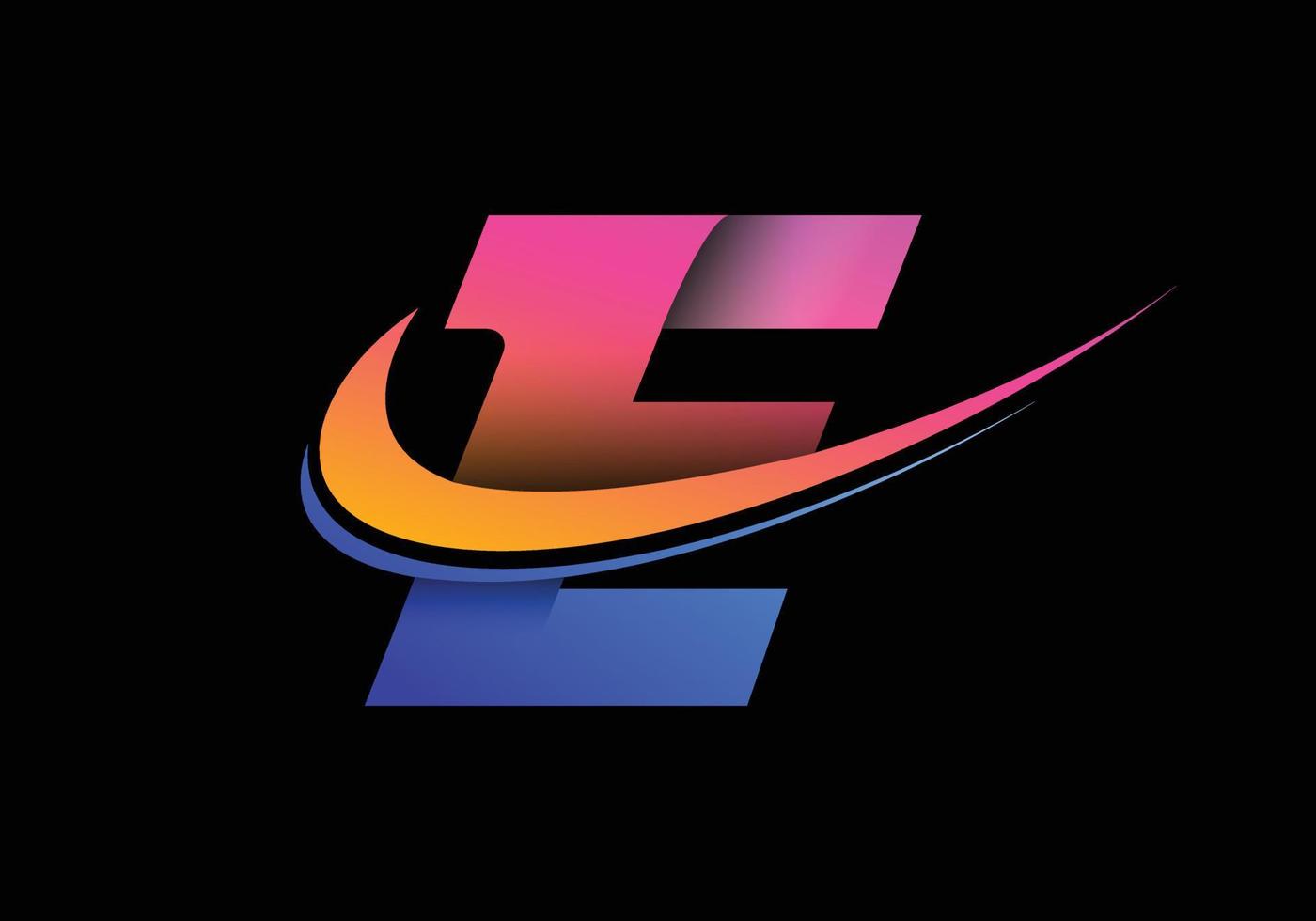 lettera iniziale e con un modello di logo swoosh. logotipo vettoriale moderno per l'identità aziendale e aziendale.