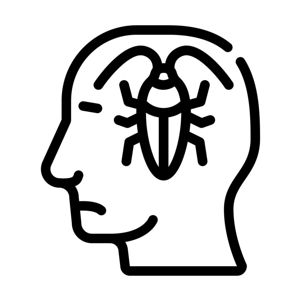 scarafaggi in testa, illustrazione vettoriale dell'icona della linea del problema della nevrosi