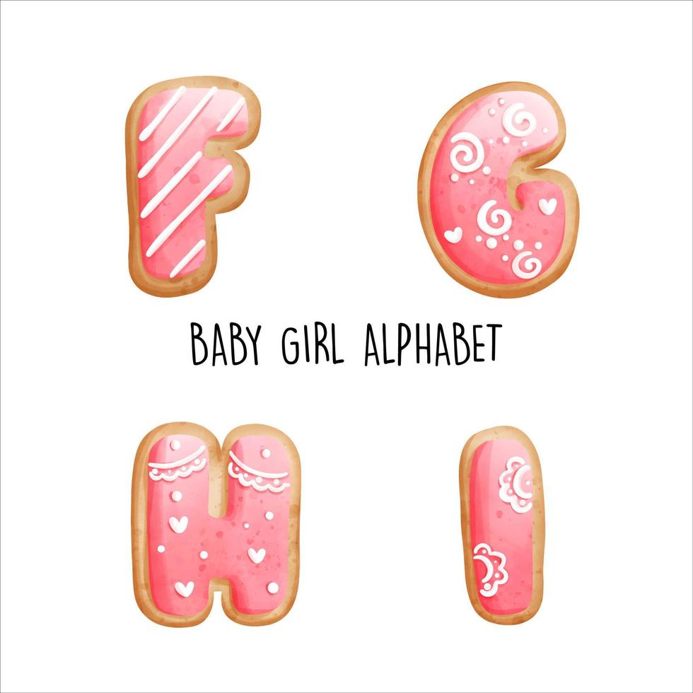 alfabeto della neonata, alfabeto dei biscotti rosa. illustrazione vettoriale
