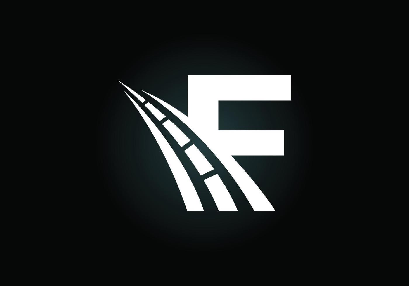 la lettera f con il logo della strada canta. il concetto di design creativo per la manutenzione e la costruzione di autostrade. tema dei trasporti e del traffico. vettore