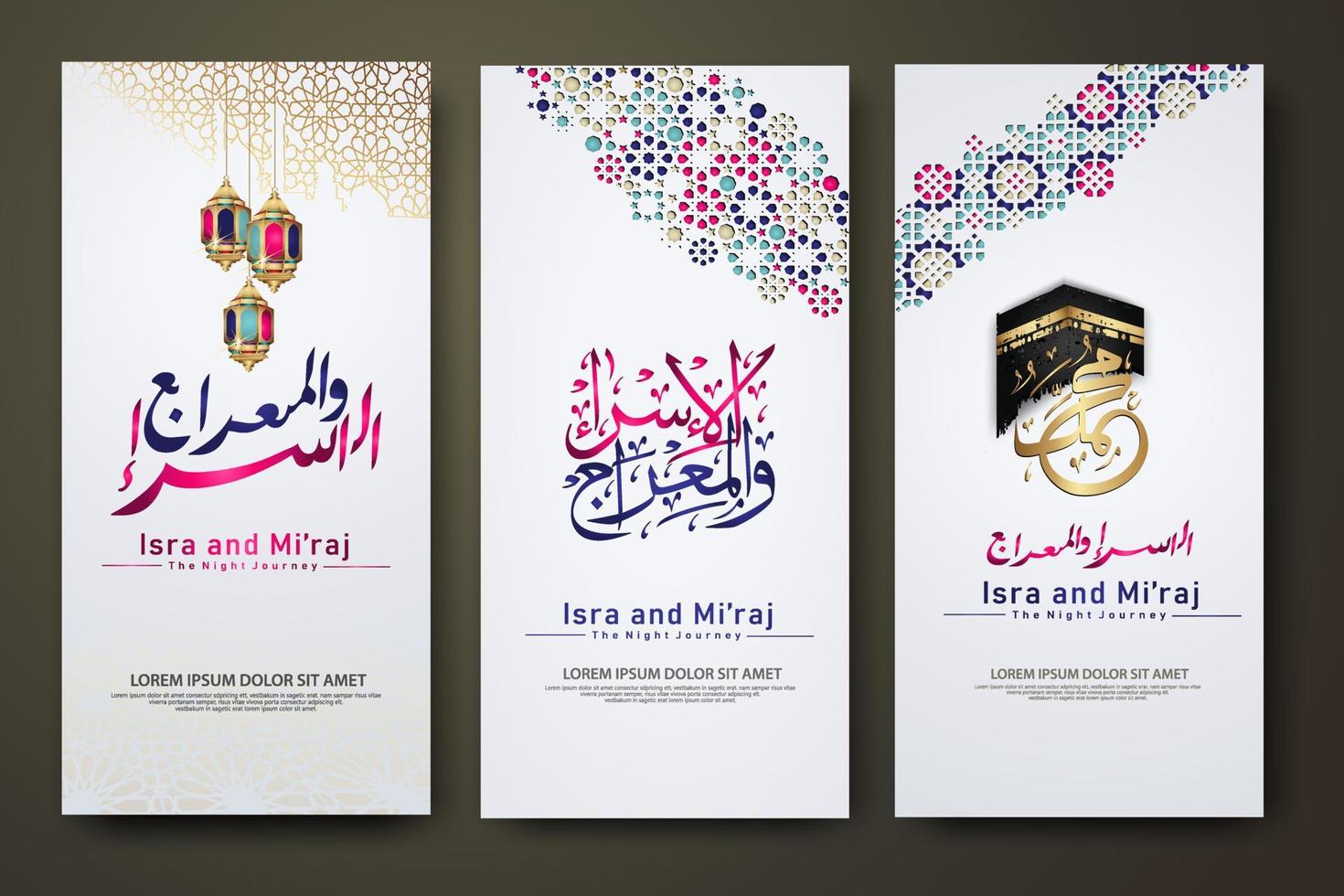 al-isra wal mi'raj profeta muhammad calligrafia set modello di banner vettore